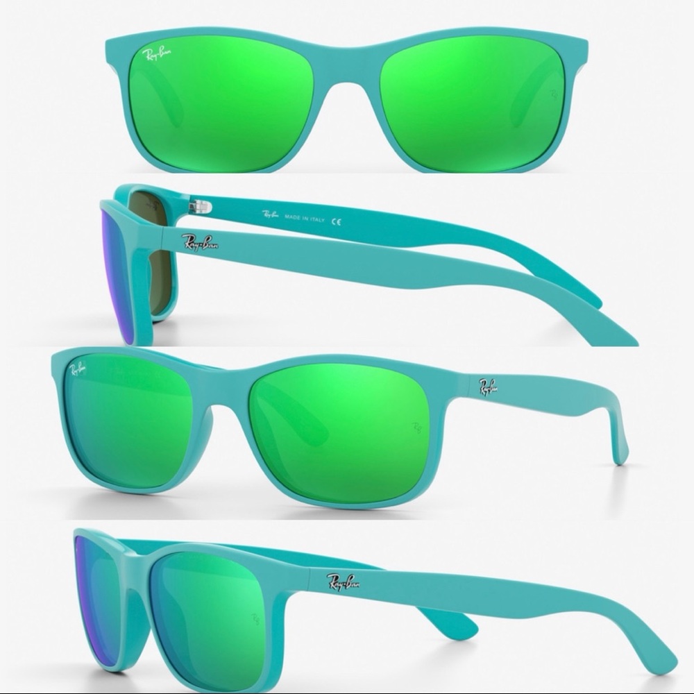 Ray-Ban Andy sunglasses 6072/3R turquoise frames, green flash lens NEW